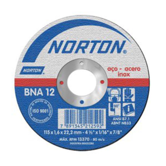 DISCO PARA CORTE DE METAL DE 4-1/2"X1/8"X7/8", CENTRO DEPRIMIDO, MARCA NORTON, MODELO 152230