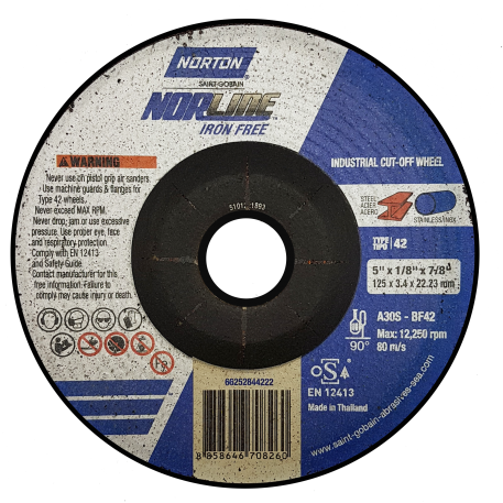 DISCO PARA CORTE DE METAL DE 7"X1/8"X7/8", CENTRO DEPRIMIDO, MARCA NORTON, MODELO 151757