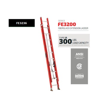 ESCALERA DE EXTENSION DE 36 PIES, FIBRA DE VIDRIO, 300 LB. MARCA LOUISVILLE
