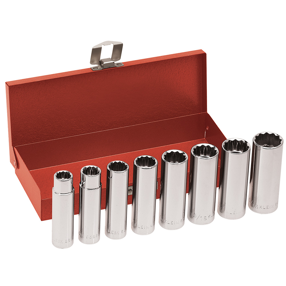 JUEGO DE CUBOS LARGOS DE 1/2" DE 8 PIEZAS, DE 1/2" A 15/16", DE MARCA KLEIN TOOLS, MODELO 65514