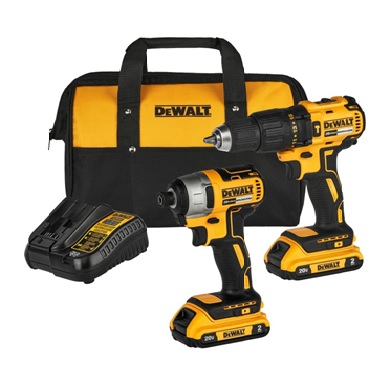 KIT DE TALADRO PERCUTOR DE 1/2" + ATORNILLADOR DE IMPACTO 20V, MARCA DEWALT, MODELO DCK276D2-B3: 2 BAT 2AH + CARG + BOLSO