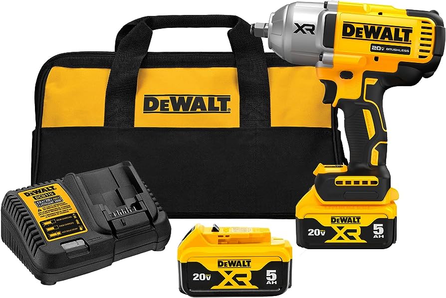 KIT DE LLAVE DE IMPACTO DE 1/2" INALAMBRICA 20V, ALTO TORQUE, 1400 LBS-PIE, MARCA DEWALT, MODELO DCF900P2: 2 BAT 5AH + CARG + BOLSO