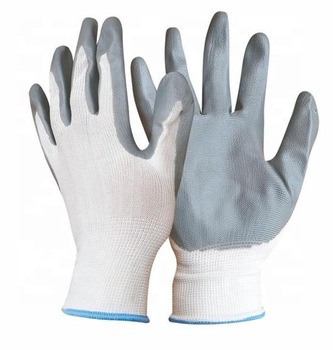 GUANTES DE POLIESTER CON NITRILO COLOR BLANCO CON GRIS #9, MARCA CABEL, MODELO 03-0502-0202-09