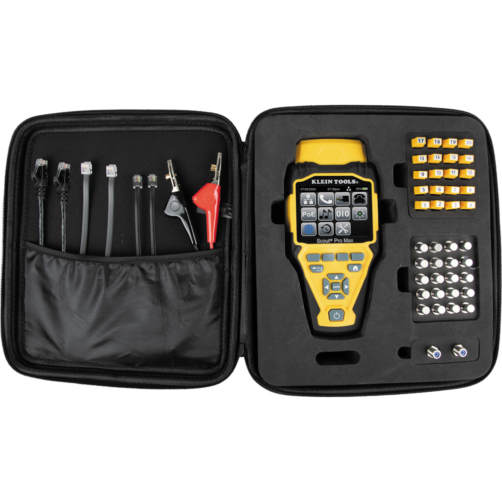 JUEGO DE PROBADOR DE CABLES DE RED CON TRANSMISORES REMOTOS SCOUT PRO MAX, MARCA KLEIN TOOLS, MODELO VDV501-770