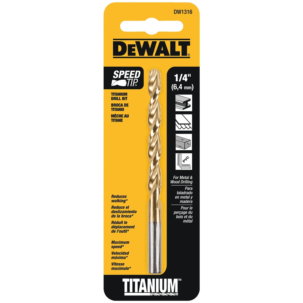 BROCA PARA METAL, TITANIO 1/4", MARCA DEWALT, MODELO 1316G
