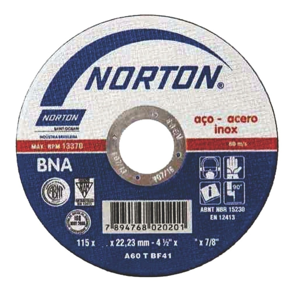 DISCO PARA CORTE DE METAL DE 4-1/2"X1/8"X7/8", CENTRO PLANO, MARCA NORTON, MODELO 150447