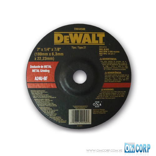 DISCO PARA DESBASTE DE METAL DE 9" X 1/4" X 7/8", MARCA DEWALT, MODELO 44610