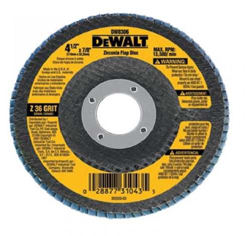 DISCO PARA LIJAR DE ZIRCONIO DE 4-1/2"X7/8", GRANO 80, PARA ACERO INOXIDABLE, MARCA DEWALT, MODELO DW8309-AR (BR)