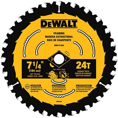 DISCO PARA SIERRA DE 7-1/4" 24T, MARCA DEWALT, MODELO DWA171424B10