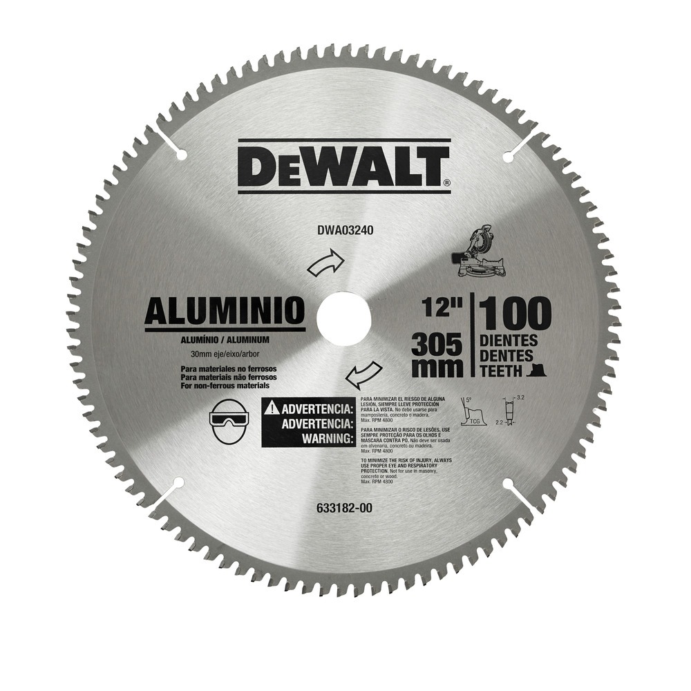 DISCO PARA SIERRA DE 12" 100T, MARCA DEWALT, MODELO DWA03240