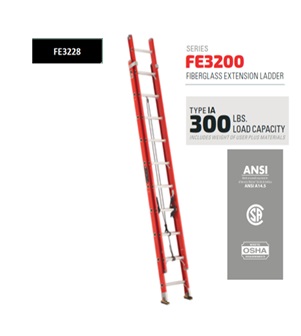 ESCALERA DE EXTENSION DE 28 PIES, FIBRA DE VIDRIO, 300 LB. MARCA LOUISVILLE