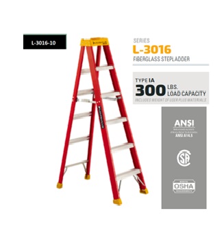 ESCALERA TIPO A DE 10 PIES, FIBRA DE VIDRIO, 300 LB. MARCA LOUISVILLE