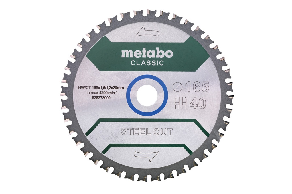 DISCO PARA SIERRA DE 6-1/2" 40T, STEEL CUT 165X20 D40, MARCA METABO, MODEL0 O0 628273000