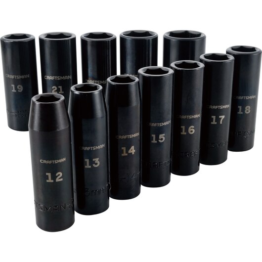 JUEGO DE CUBOS DE IMPACTO DE 12 PIEZAS EN MILIMETROS, MARCA CRAFTSMAN, MODELO CMMT15887