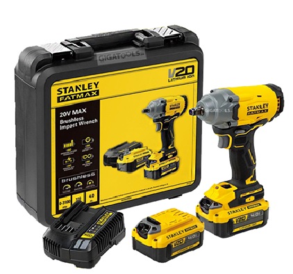 KIT DE LLAVE DE IMPACTO DE 1/2" INALAMBRICA, 370 NM, MARCA STANLEY, MODELO SBW920M2K-B3: 2 BAT 4AH + CARG + ESTUCHE