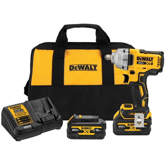 KIT DE LLAVE DE IMPACTO DE 1/2" INALAMBRICA 20V, 800 LBS-PIE, MARCA DEWALT, MODELO DCF891GP2: 2 BAT 5AH + CARG + BOLSO