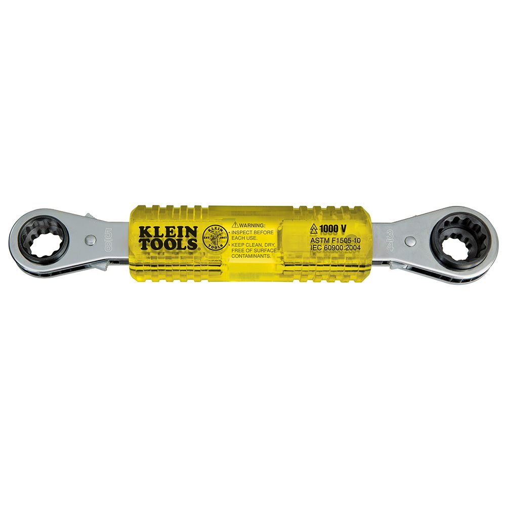 LLAVES DE ESTRIAS DE LINIERO CON MATRACA, AISLADA 1000V, 4 EN 1, 1/2'', 9/16'', 5/8'' Y 3/4'', MARCA KLEIN TOOLS, MODELO KT223X4-INS
