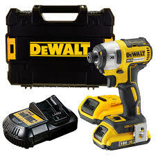 KIT DE TALADRO ATORNILLADOR DE IMPACTO DE 1/4" INALAMBRICO 20V, 1825 In-Lbs, MARCA DEWALT, MODELO DCF887D2-B3: 2 BAT 2AH + CARG + ESTUCHE
