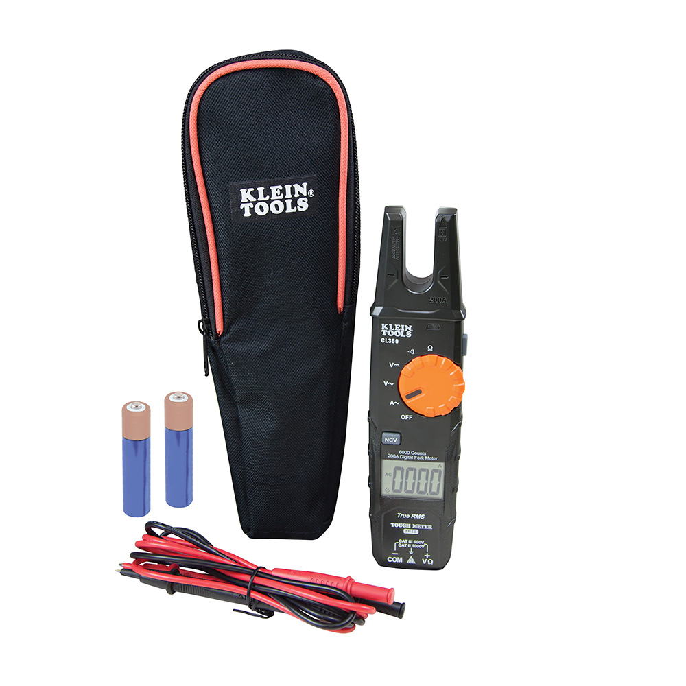 PROBADOR ELÉCTRICO, PINZA DE HORQUILLA DE MORDAZA ABIERTA DE RANGO AUTOMÁTICO DE 200 A AC, MARCA KLEIN TOOLS, MODELO CL360